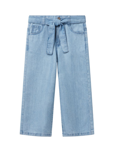 Benetton Kids' Tie Waist Denim Trousers, Sky Blue, Sky Blue