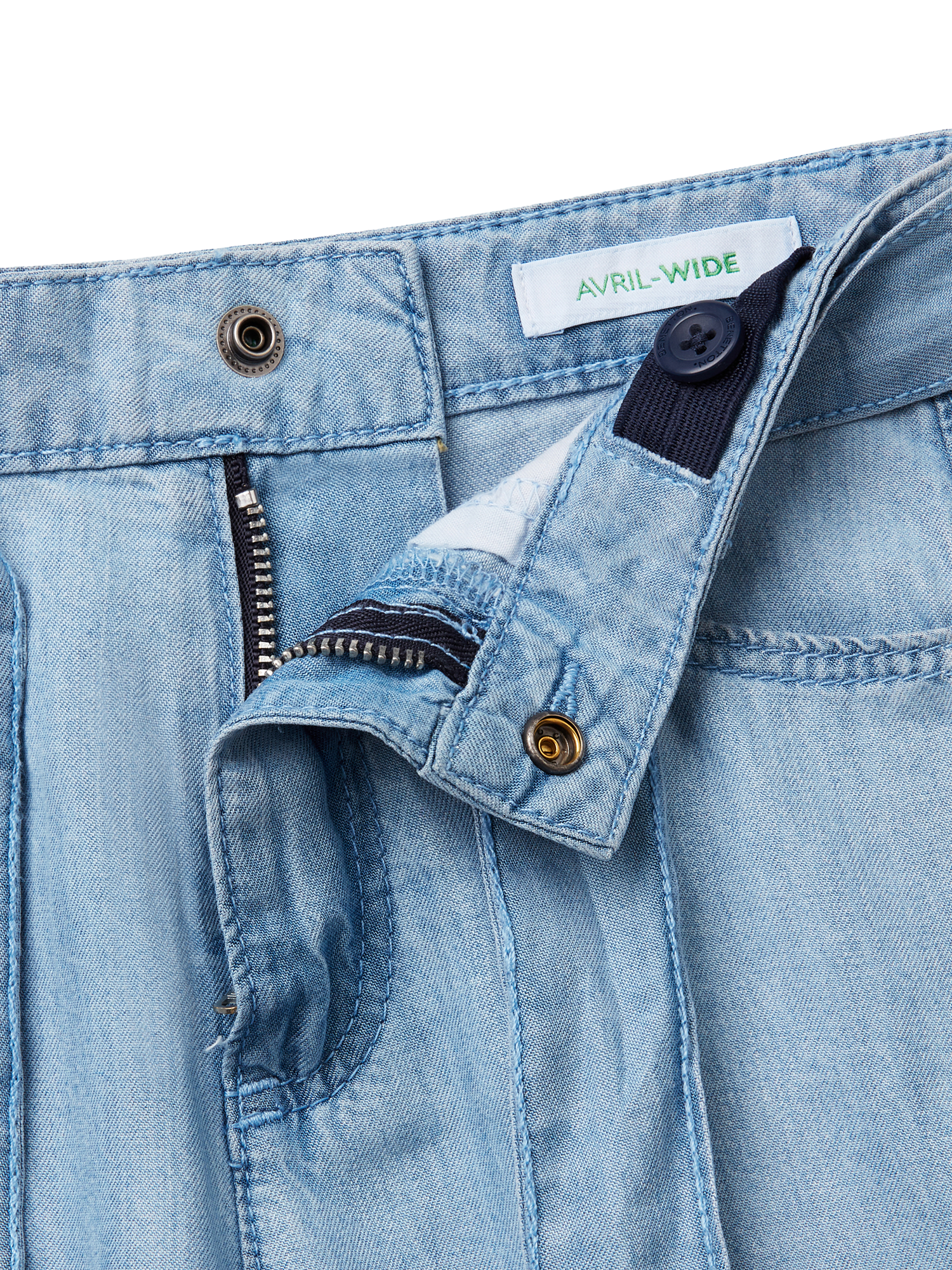Product image 3 of 3, which shows Benetton Kids' Tie Waist Denim Trousers, Sky Blue, 3-4 years