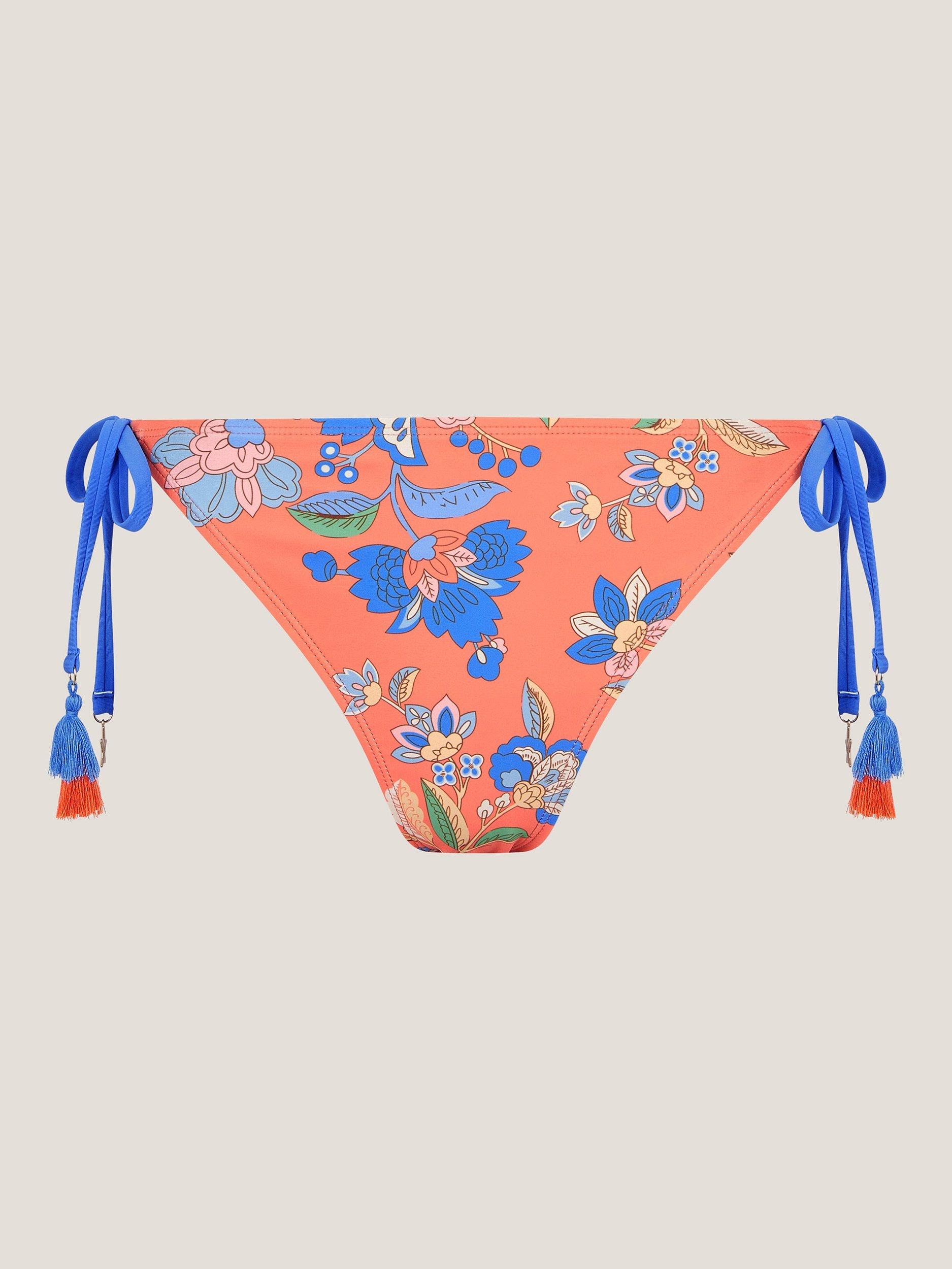 Product image 4 of 5, which shows Monsoon Kaia Floral Tie-Side Bikini Bottoms, Orange/Multi, 8