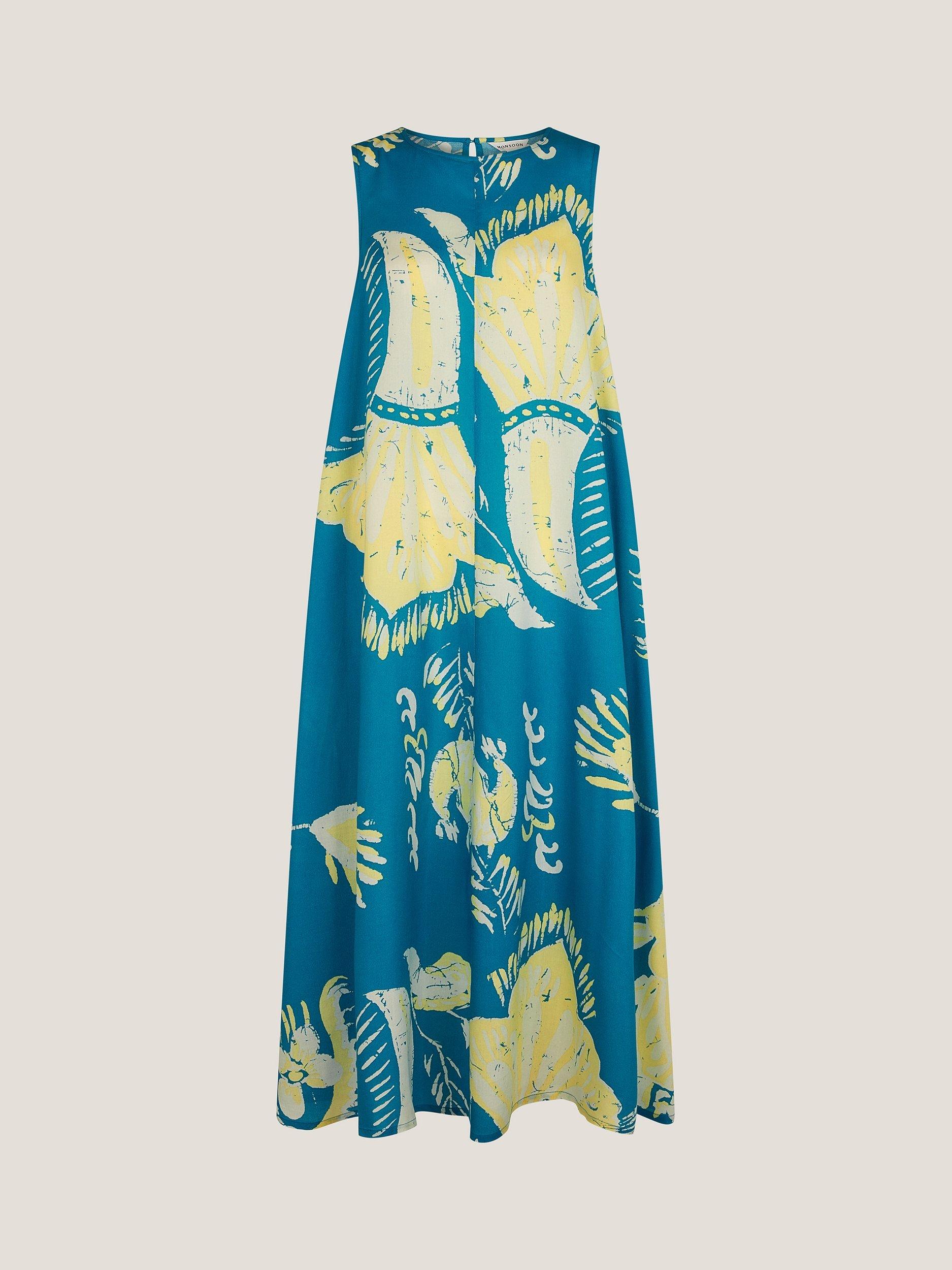 Product image 3 of 5, which shows Monsoon Amisha Floral Tunic A Line Midi Dress, Teal/Multi, S