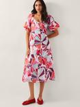 Monsoon Elana Floral Puff-Sleeve Mixed Blend Midi Dress