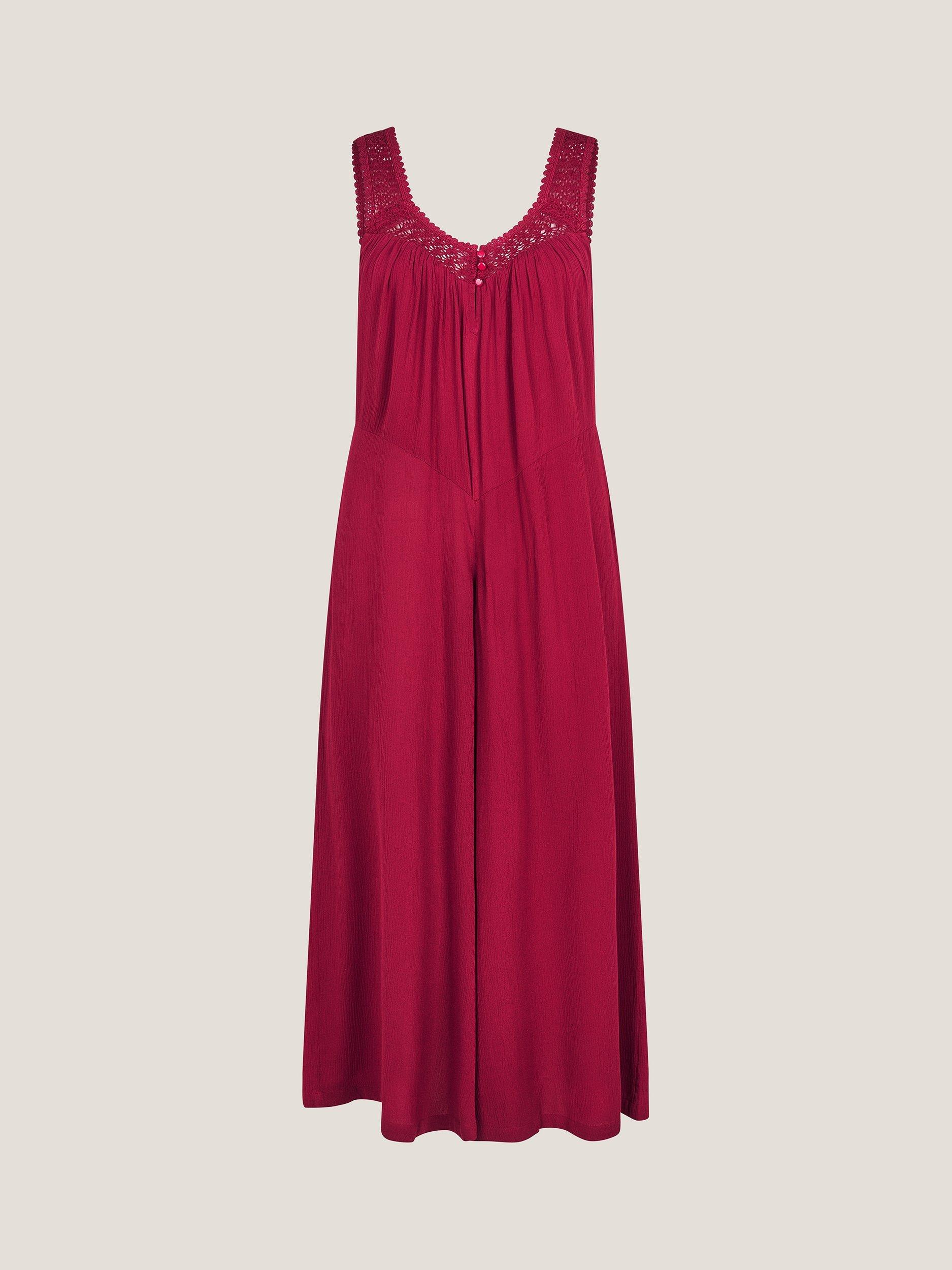 Product image 3 of 5, which shows Monsoon Rachel Sleeveless Culottes Jumpsuit, Burgundy Red, S