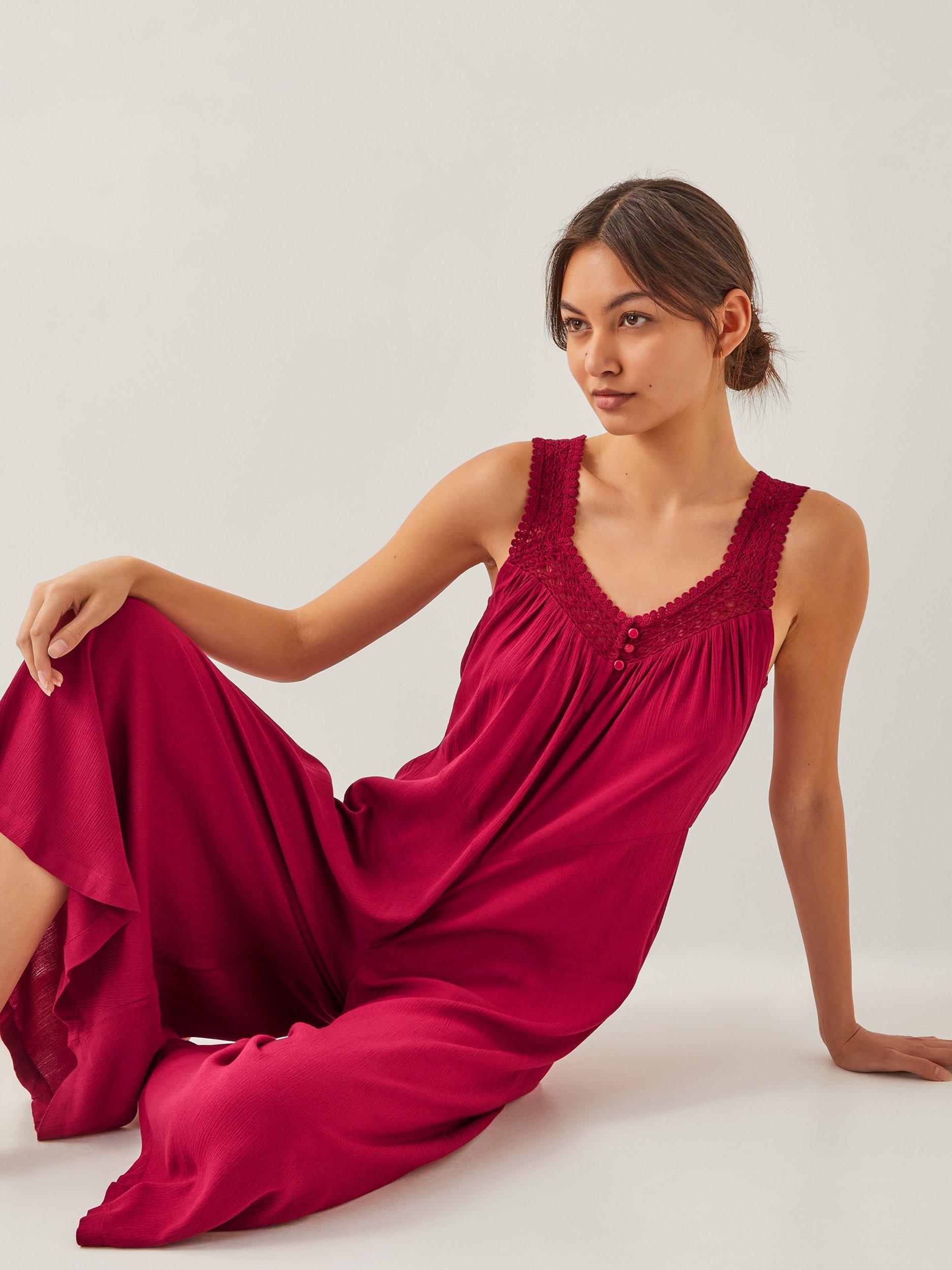 Product image 4 of 5, which shows Monsoon Rachel Sleeveless Culottes Jumpsuit, Burgundy Red, S
