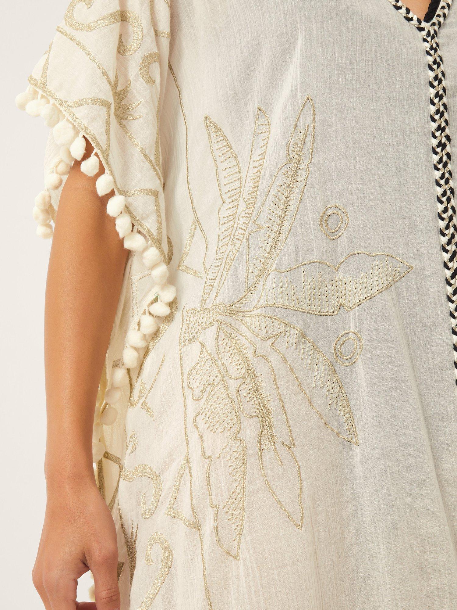 Product image 5 of 5, which shows Monsoon Penny Embroidered Tassel Kaftan, Ivory/Multi, S