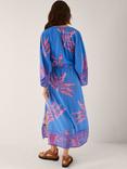Monsoon Pamela Palm Leaves Kaftan Dress, Blue/Multi