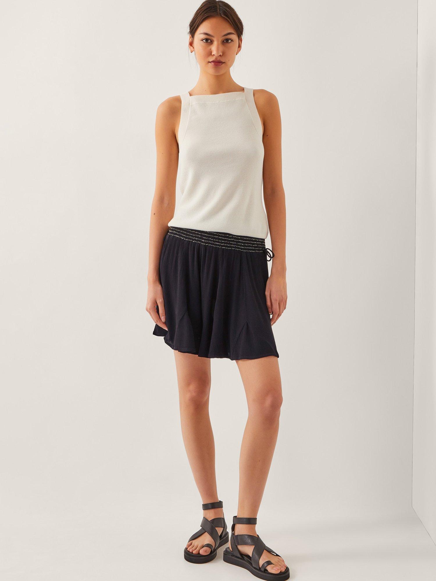 Product image 3 of 5, which shows Monsoon Heidi Metallic Shirred Cullottes Shorts, Black/Multi, S