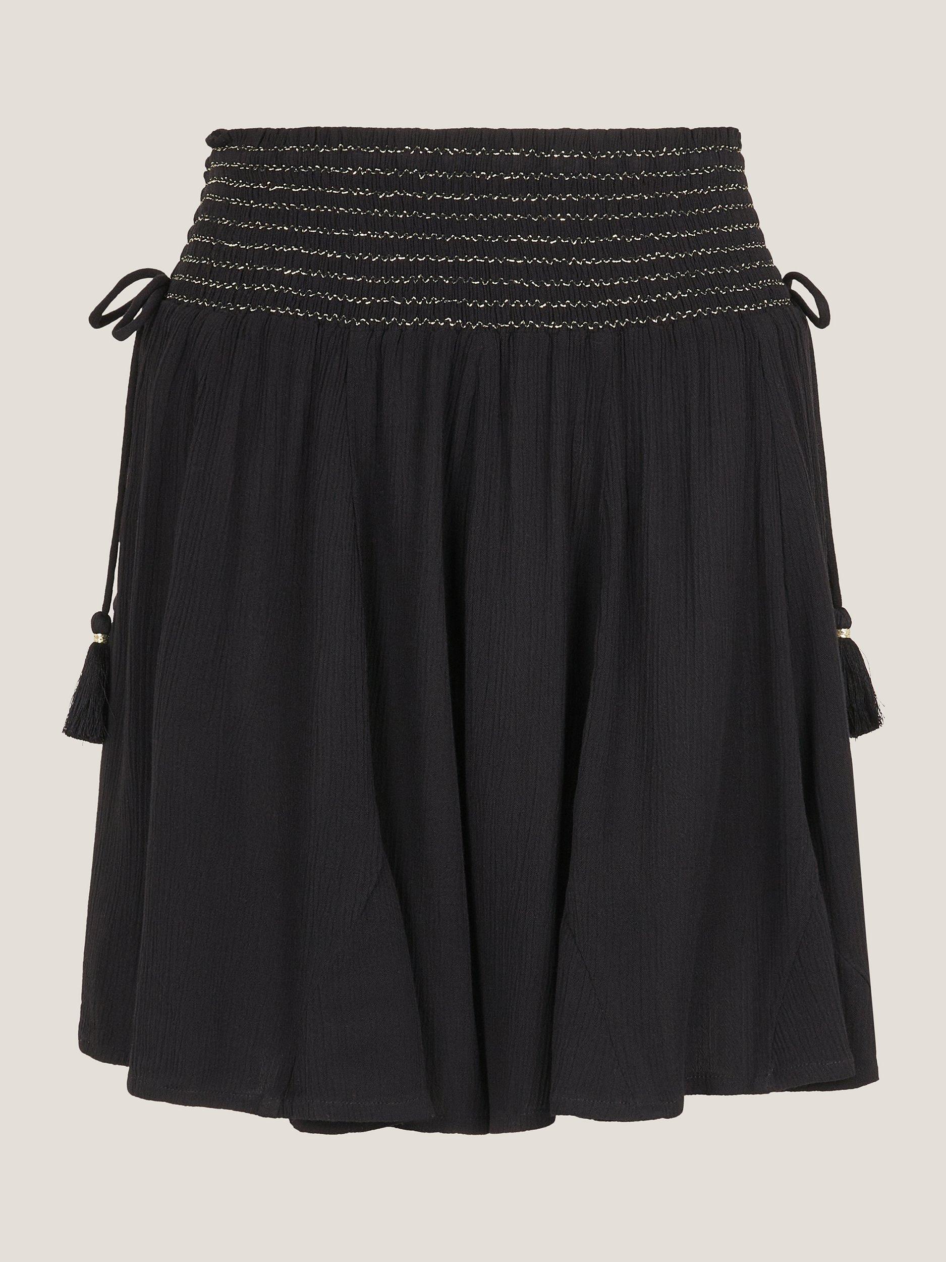 Product image 4 of 5, which shows Monsoon Heidi Metallic Shirred Cullottes Shorts, Black/Multi, S
