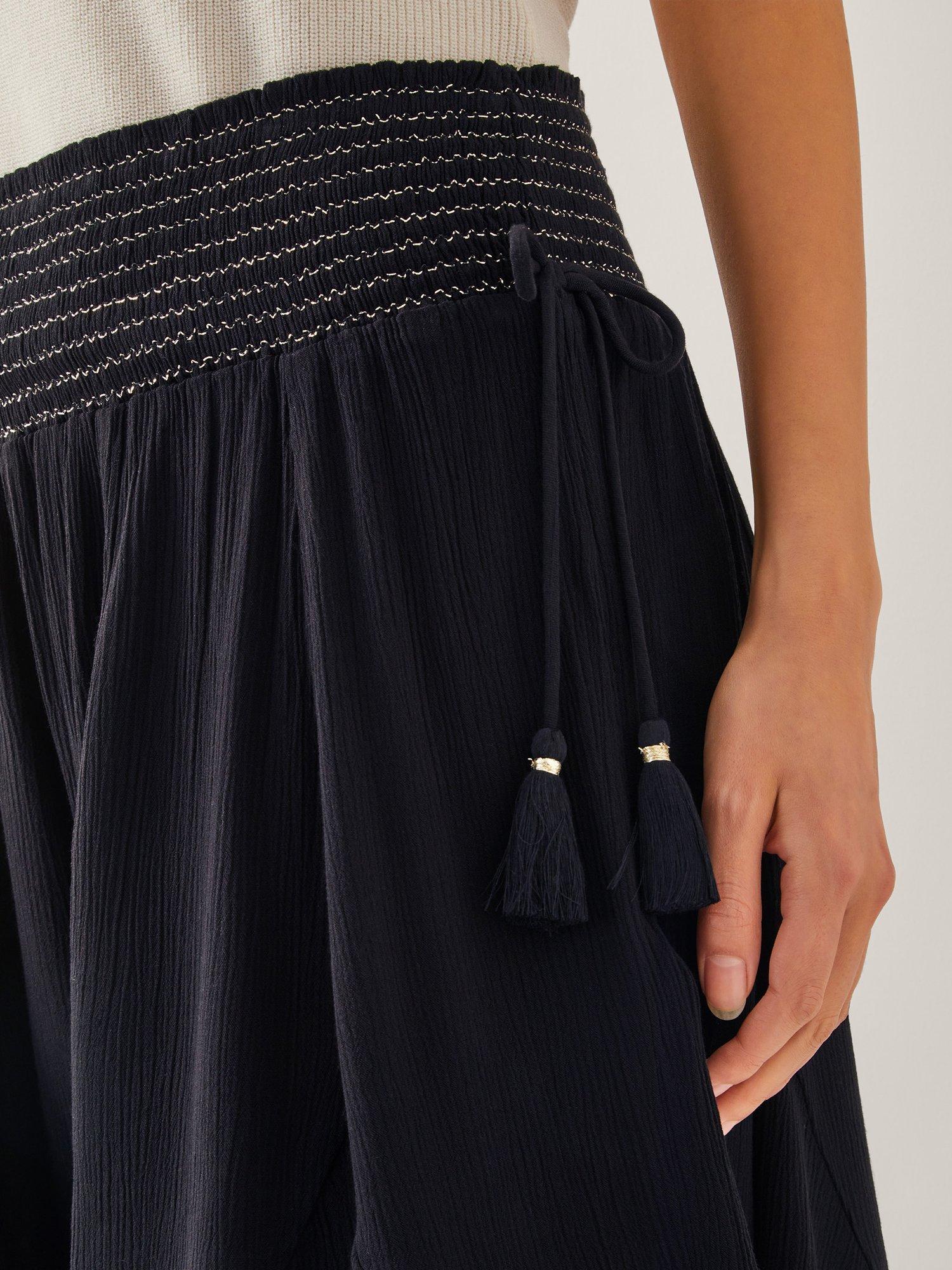 Product image 5 of 5, which shows Monsoon Heidi Metallic Shirred Cullottes Shorts, Black/Multi, S