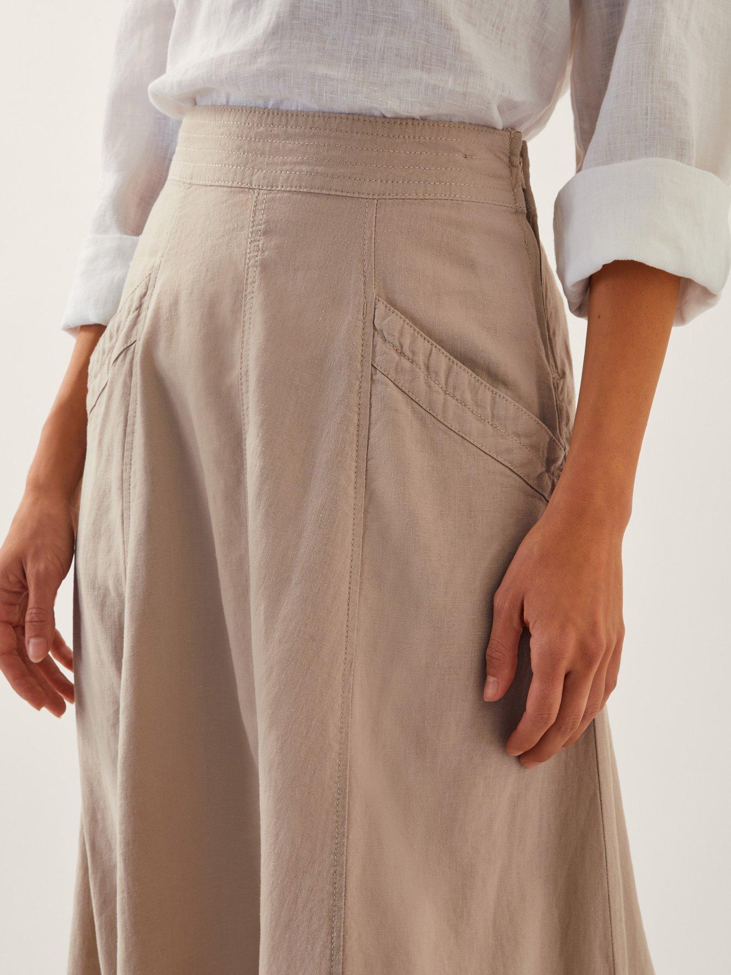 Product image 4 of 5, which shows Monsoon Harper A-Line Linen Denim Skirt , Natural, S