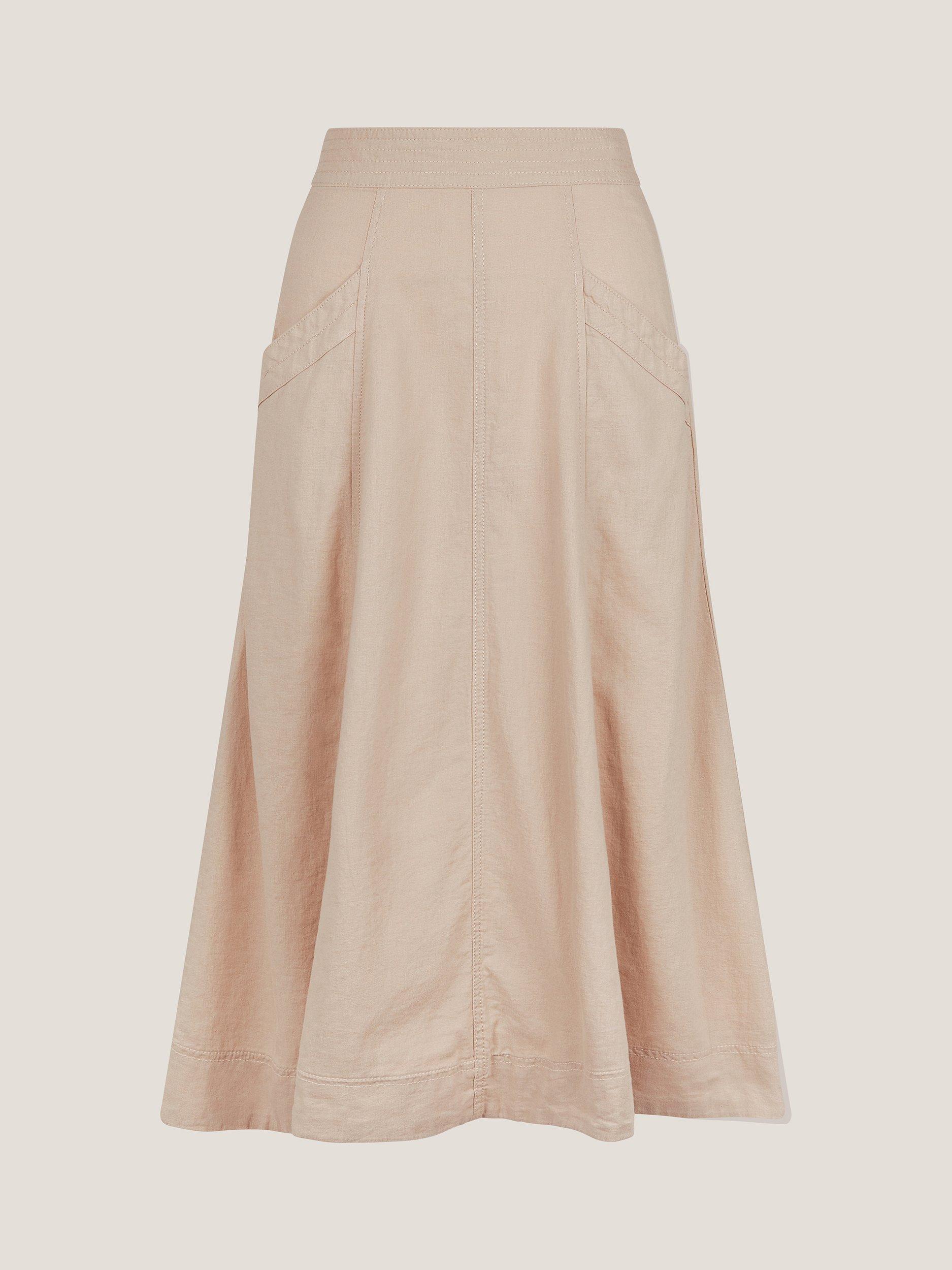 Product image 5 of 5, which shows Monsoon Harper A-Line Linen Denim Skirt , Natural, S