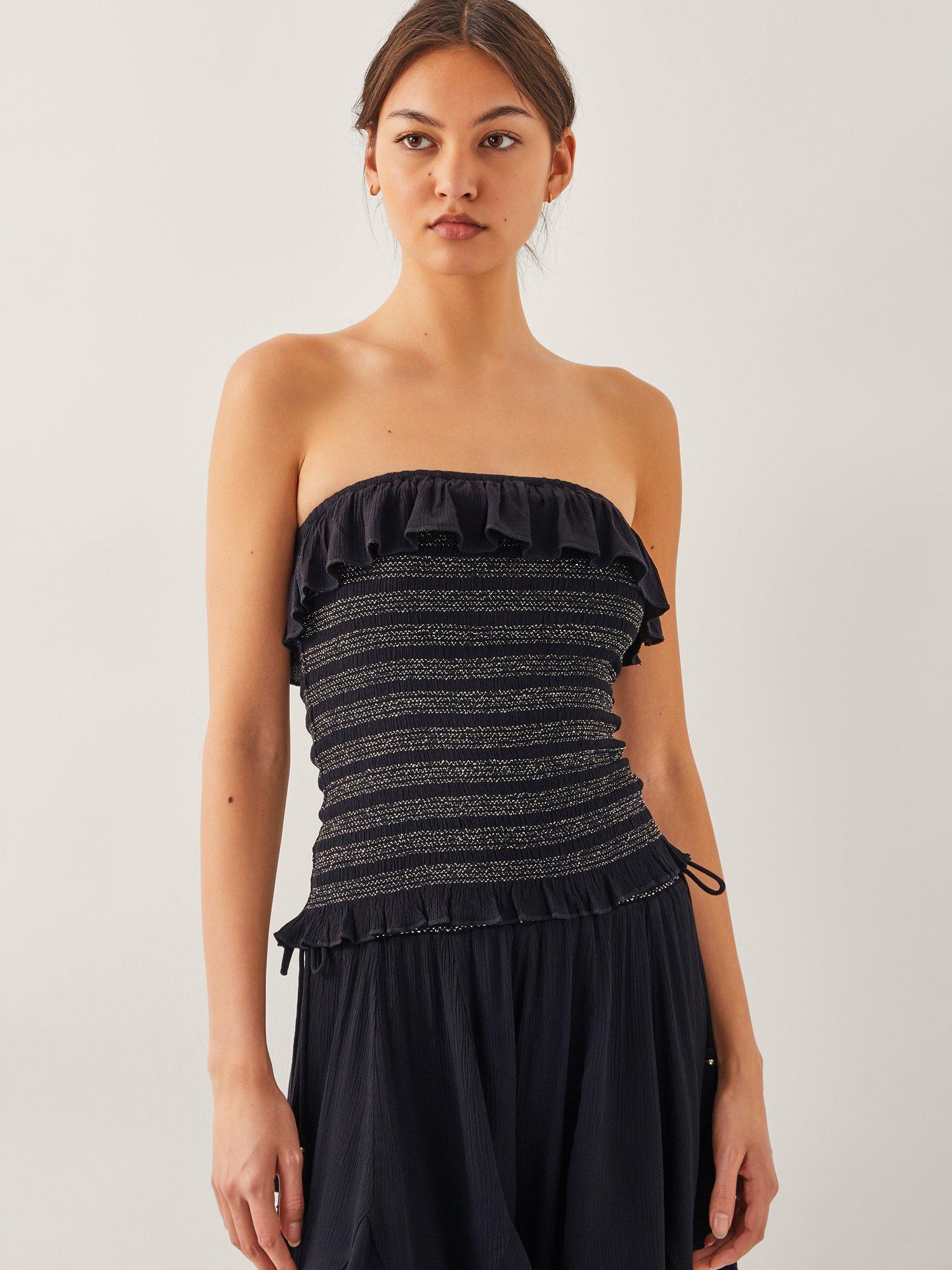 Product image 1 of 5, which shows Monsoon Heidi Striped Bandeau Top, Black/Multi, S