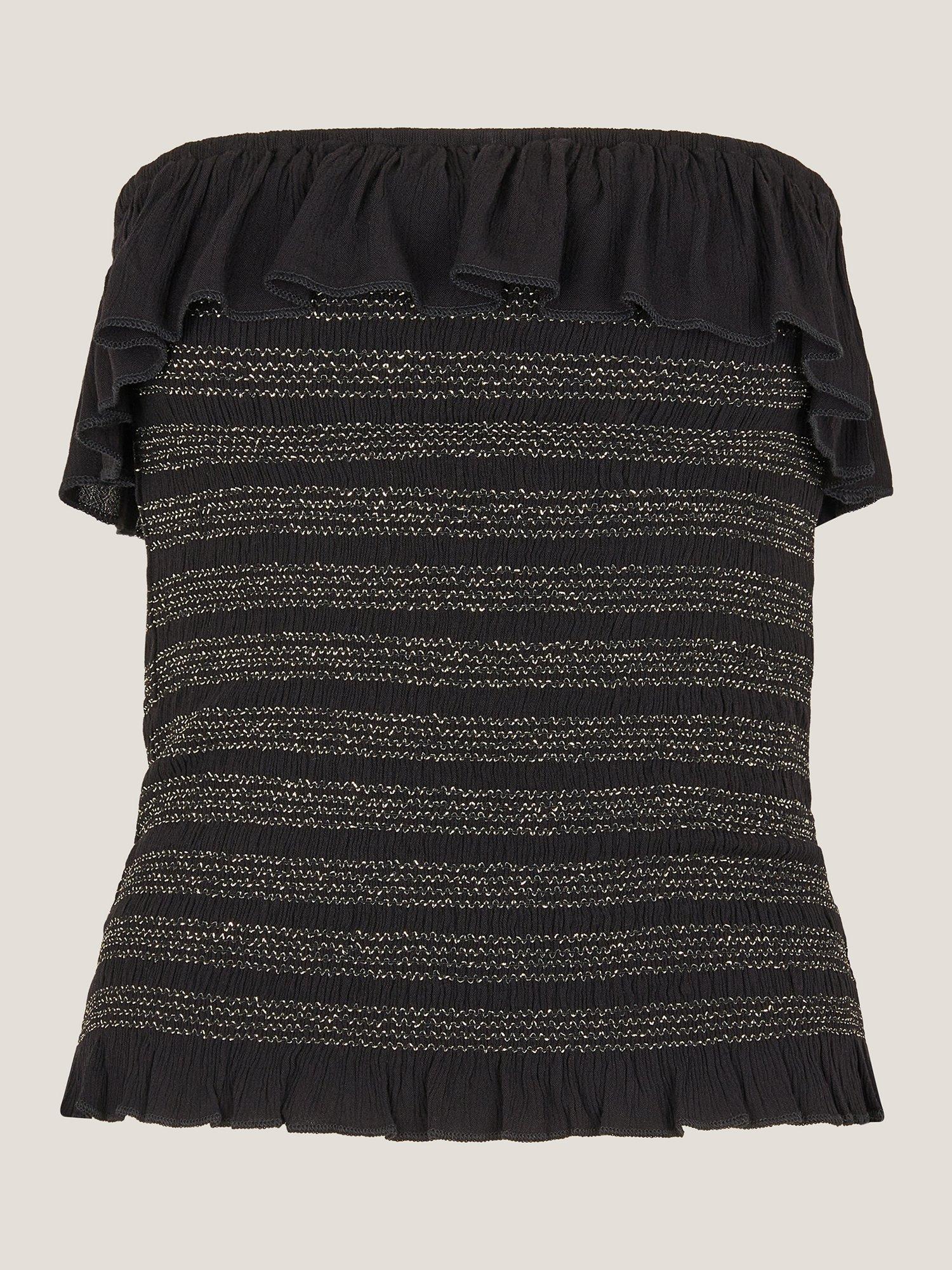 Product image 4 of 5, which shows Monsoon Heidi Striped Bandeau Top, Black/Multi, S