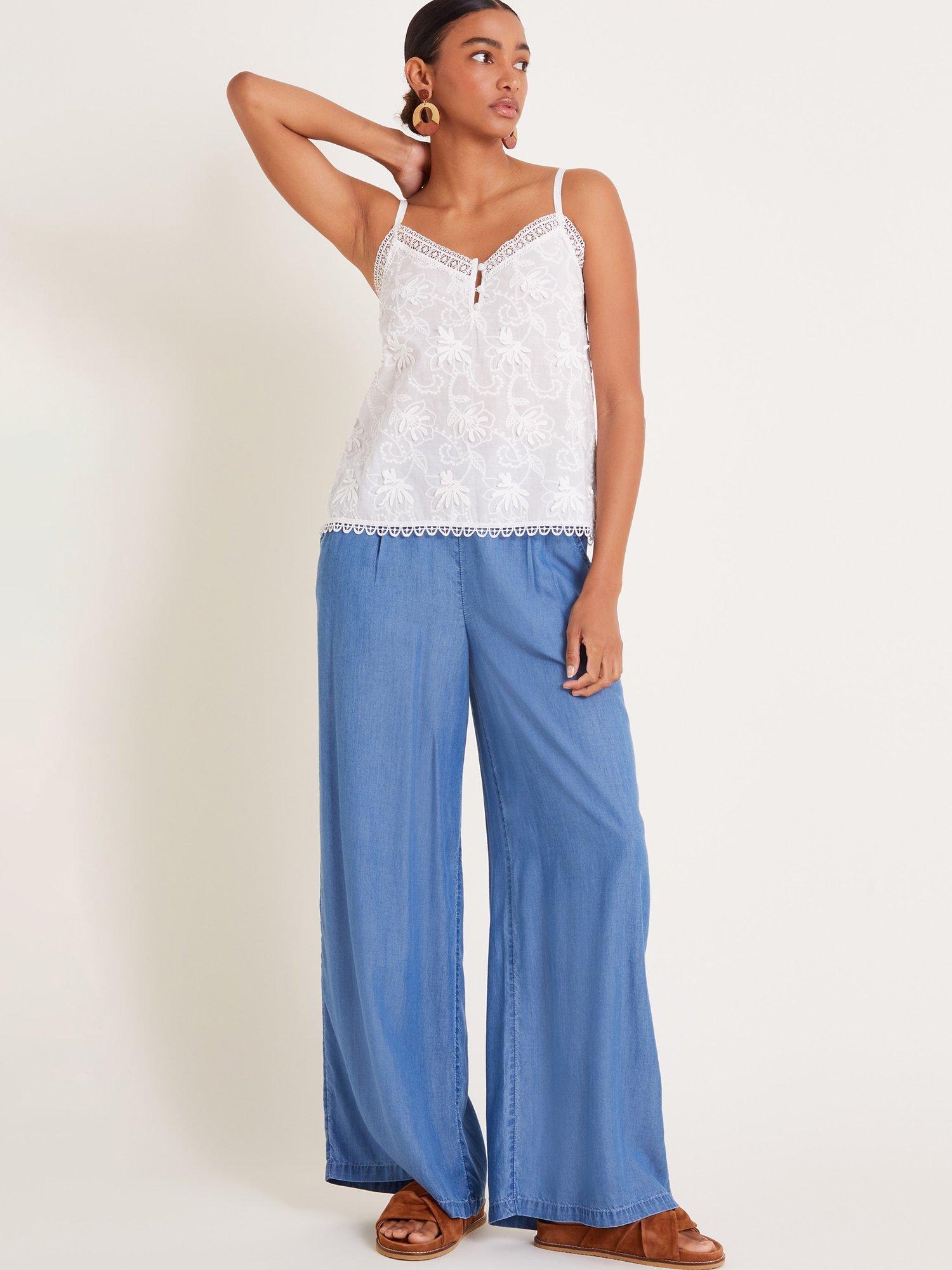 Product image 3 of 5, which shows Monsoon Rosie Lace Hem Embroidered Cotton Cami Top, White, S