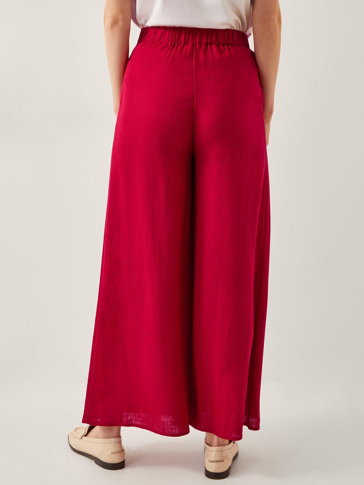 Product image 2 of 4, which shows Monsoon Diane High Waist Linen Blend Wide-Leg Trousers, Red, S
