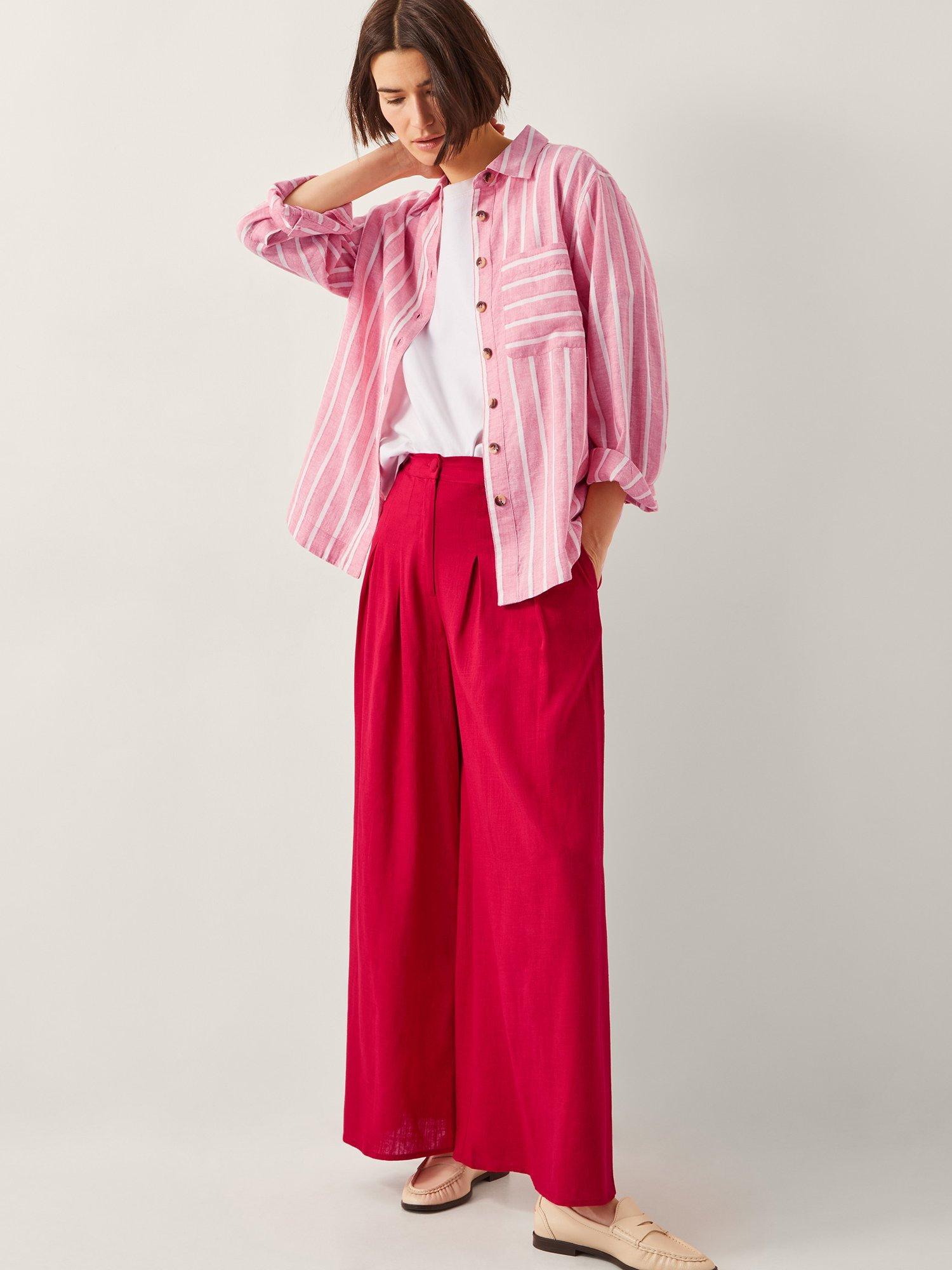 Product image 3 of 4, which shows Monsoon Diane High Waist Linen Blend Wide-Leg Trousers, Red, S