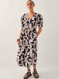 Monsoon Annie Abtract Puff-Sleeve Cotton Midi Dress