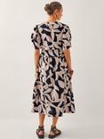 Monsoon Annie Abtract Puff-Sleeve Cotton Midi Dress