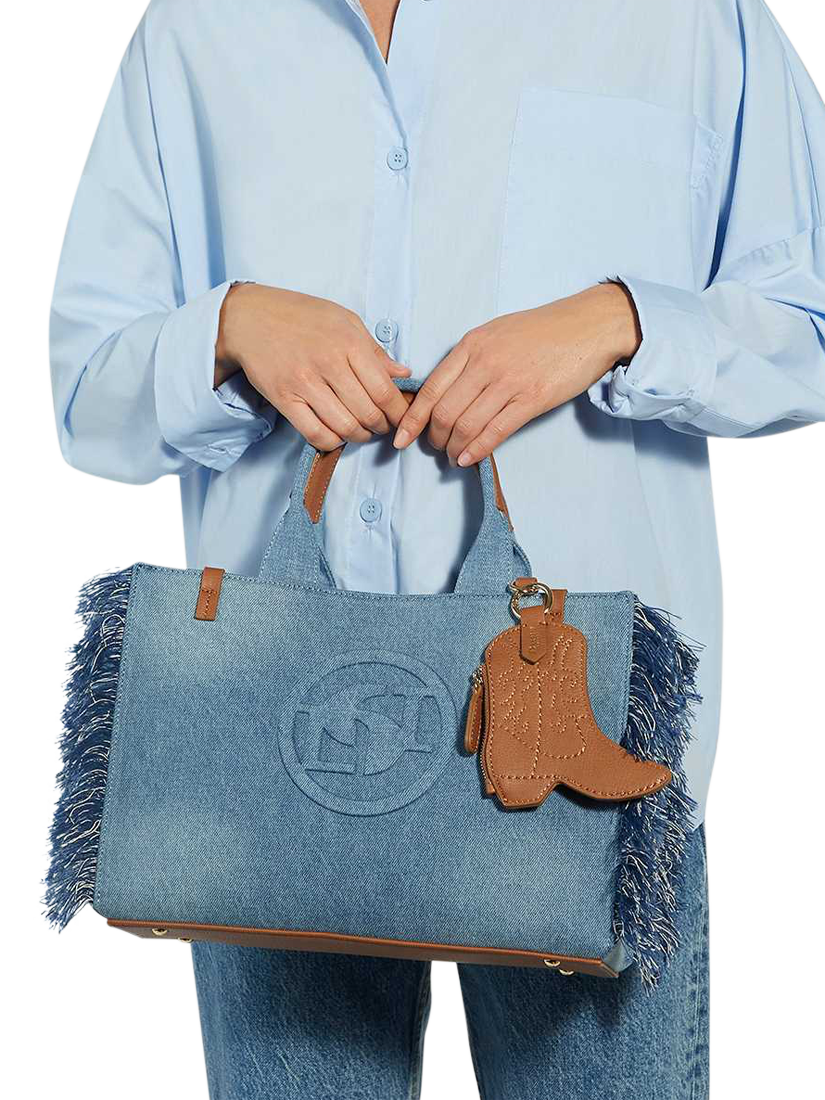 Product image 2 of 5, which shows Dune London Desert Canvas Fringe Tote Bag, Denim