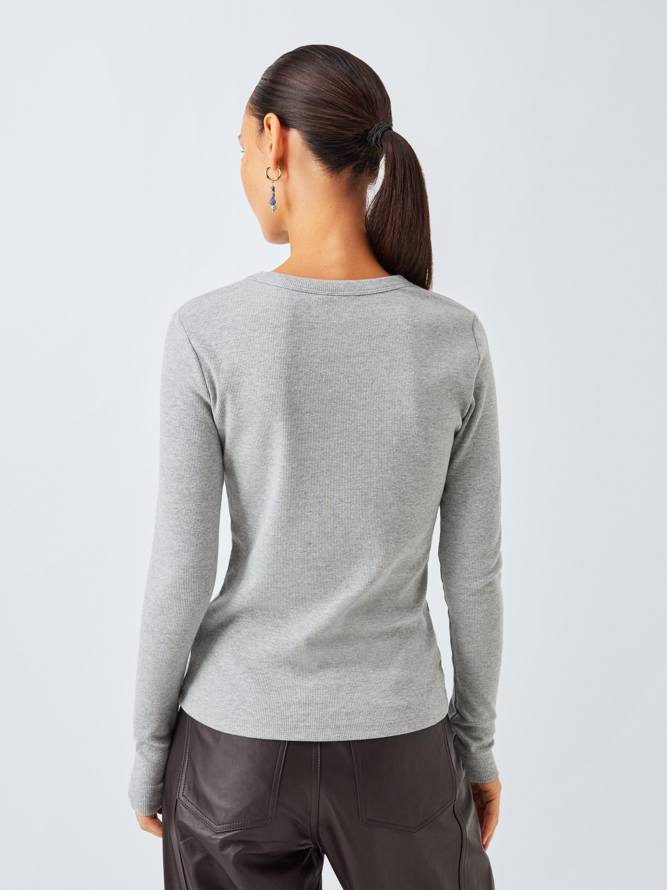 Product image 2 of 6, which shows AND/OR Ribbed Long Sleeve Crew Neck Top, Grey Marl, 6