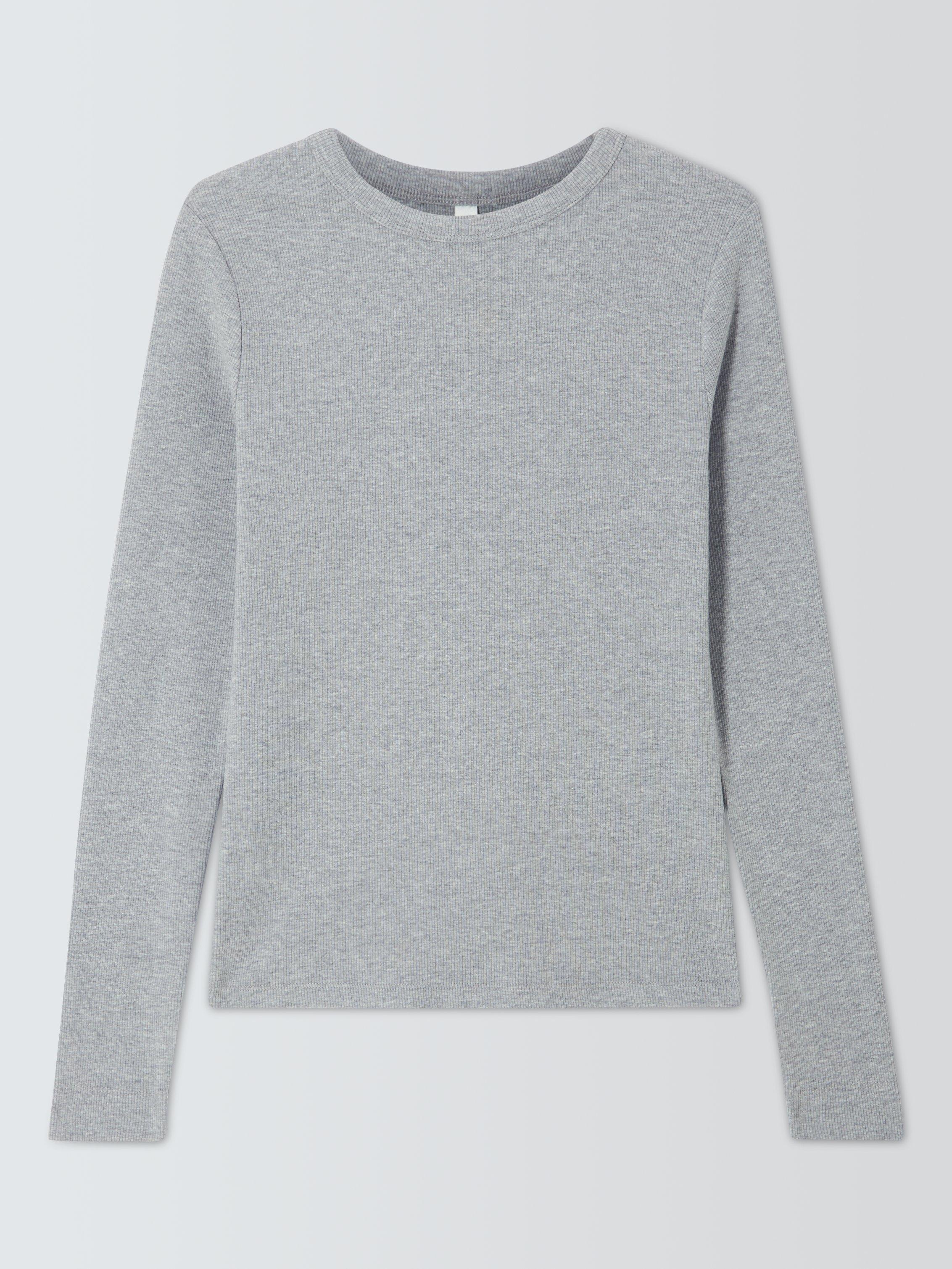 Product image 4 of 6, which shows AND/OR Ribbed Long Sleeve Crew Neck Top, Grey Marl, 6