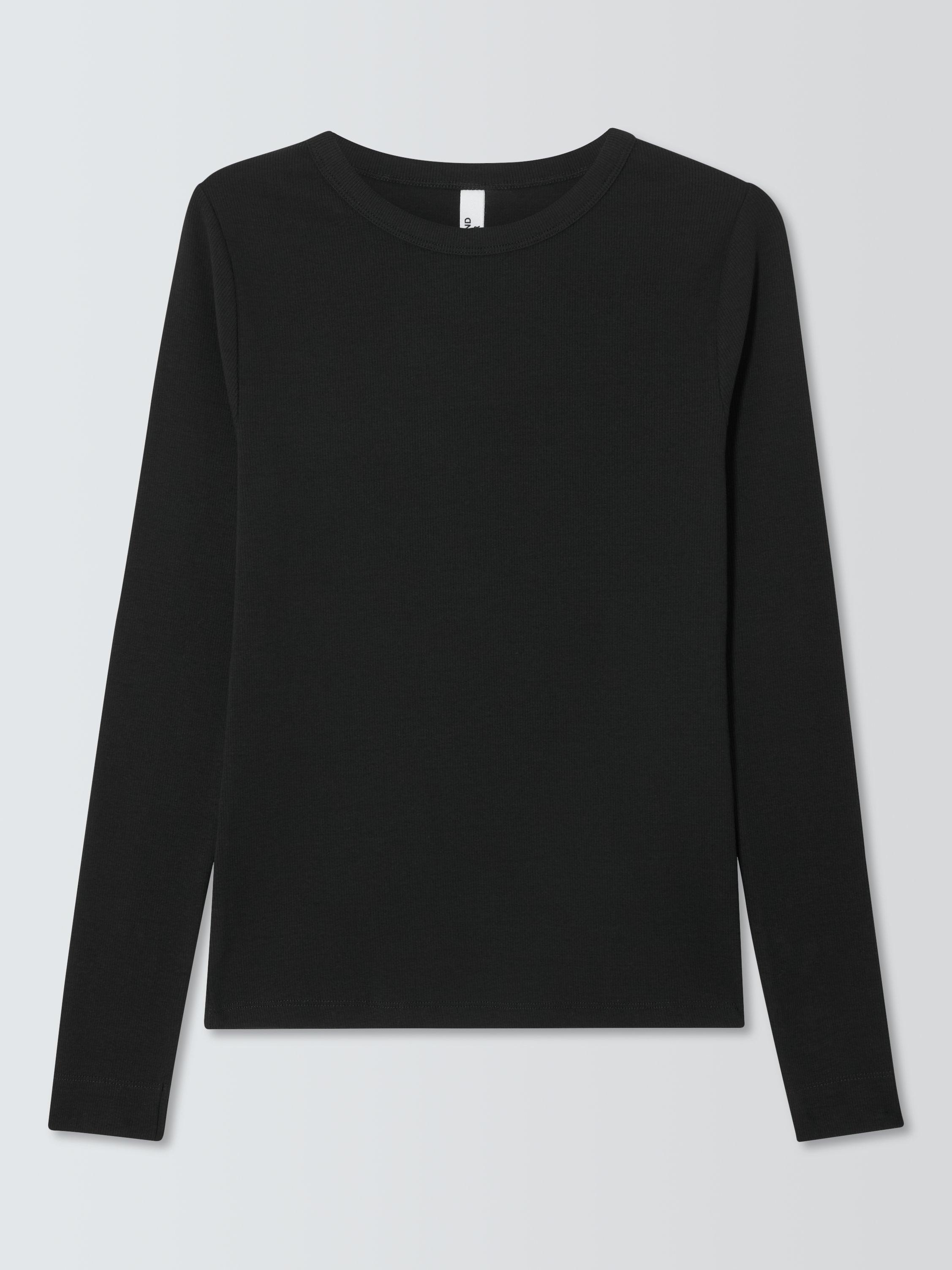 Product image 4 of 6, which shows AND/OR Ribbed Long Sleeve Crew Neck Top, Black, 6
