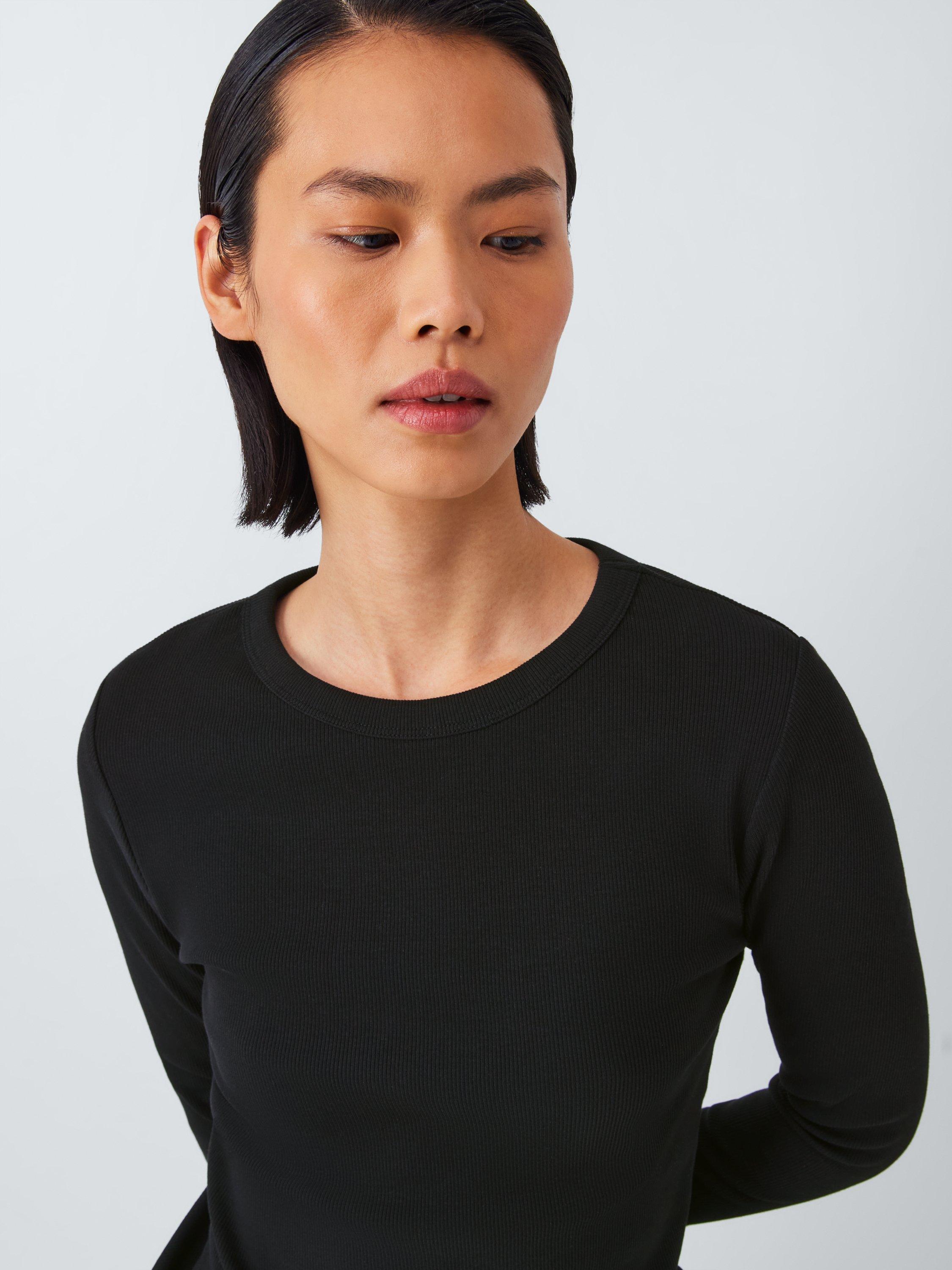 Product image 5 of 6, which shows AND/OR Ribbed Long Sleeve Crew Neck Top, Black, 6