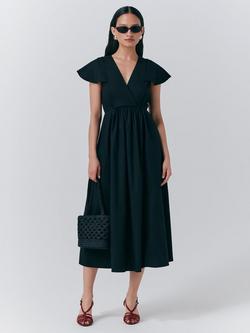 Ghost Eloise Cap Sleeve V Neck Empire Line Midi Dress, Black