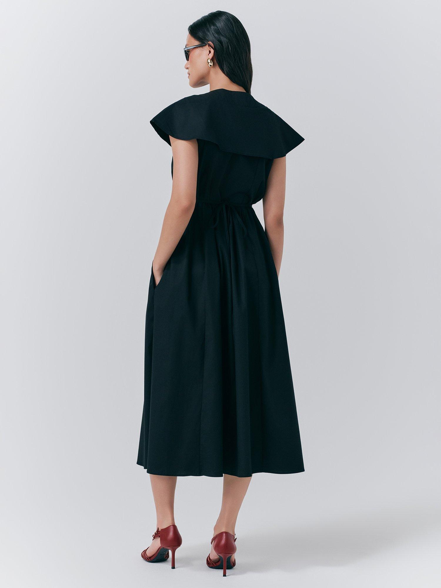 Product image 5 of 5, which shows Ghost Eloise Cap Sleeve V Neck Empire Line Midi Dress, Black, S