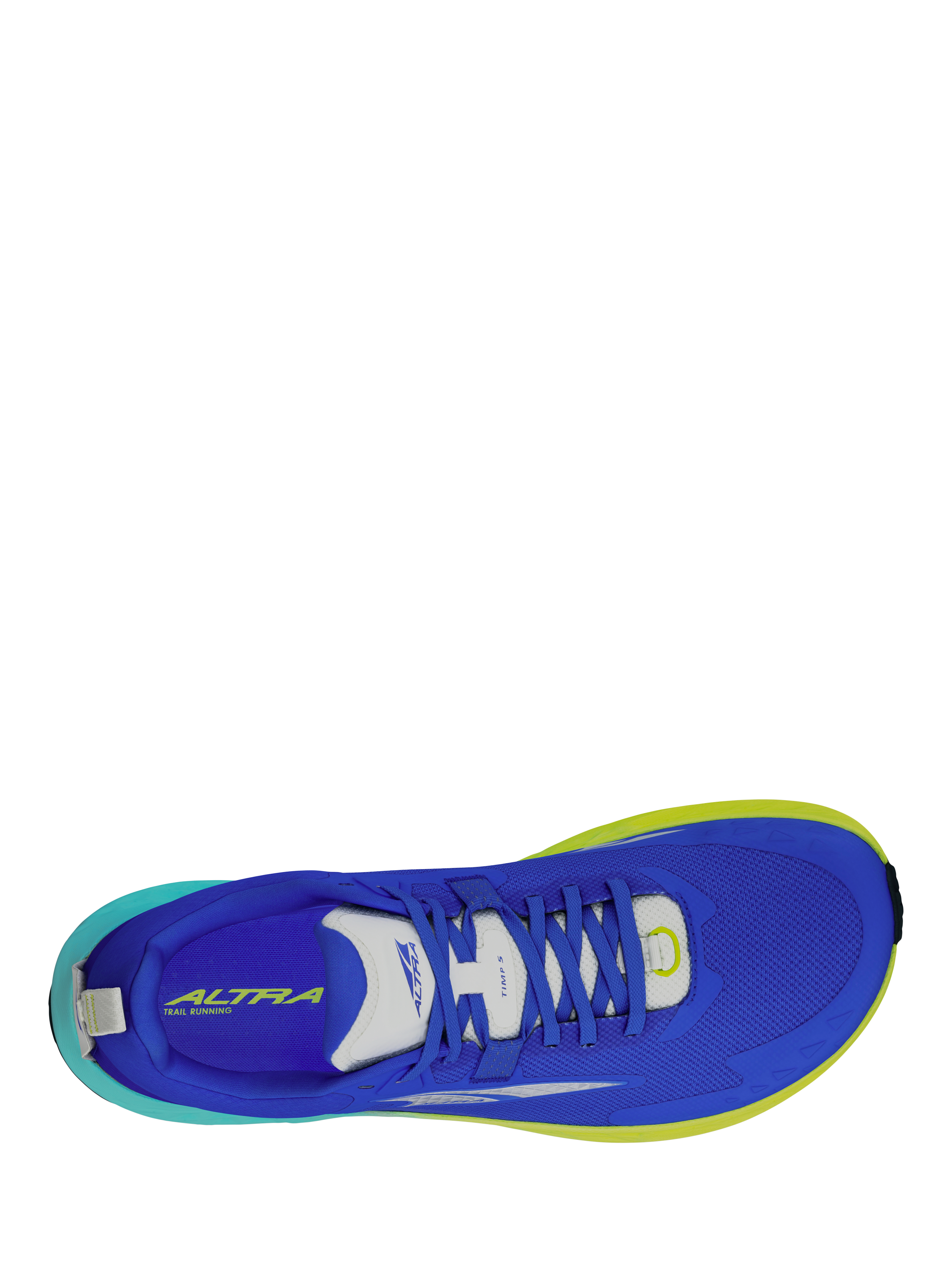 Product image 3 of 6, which shows Altra Men's Timp 5 Trail Running Shoes, Blue/Lime, 7