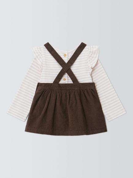 John Lewis Baby Cord Pinafore Dress Set, Brown - view 2, Brown