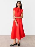 Whistles Twist Neck Crepe Midi Dress, Red