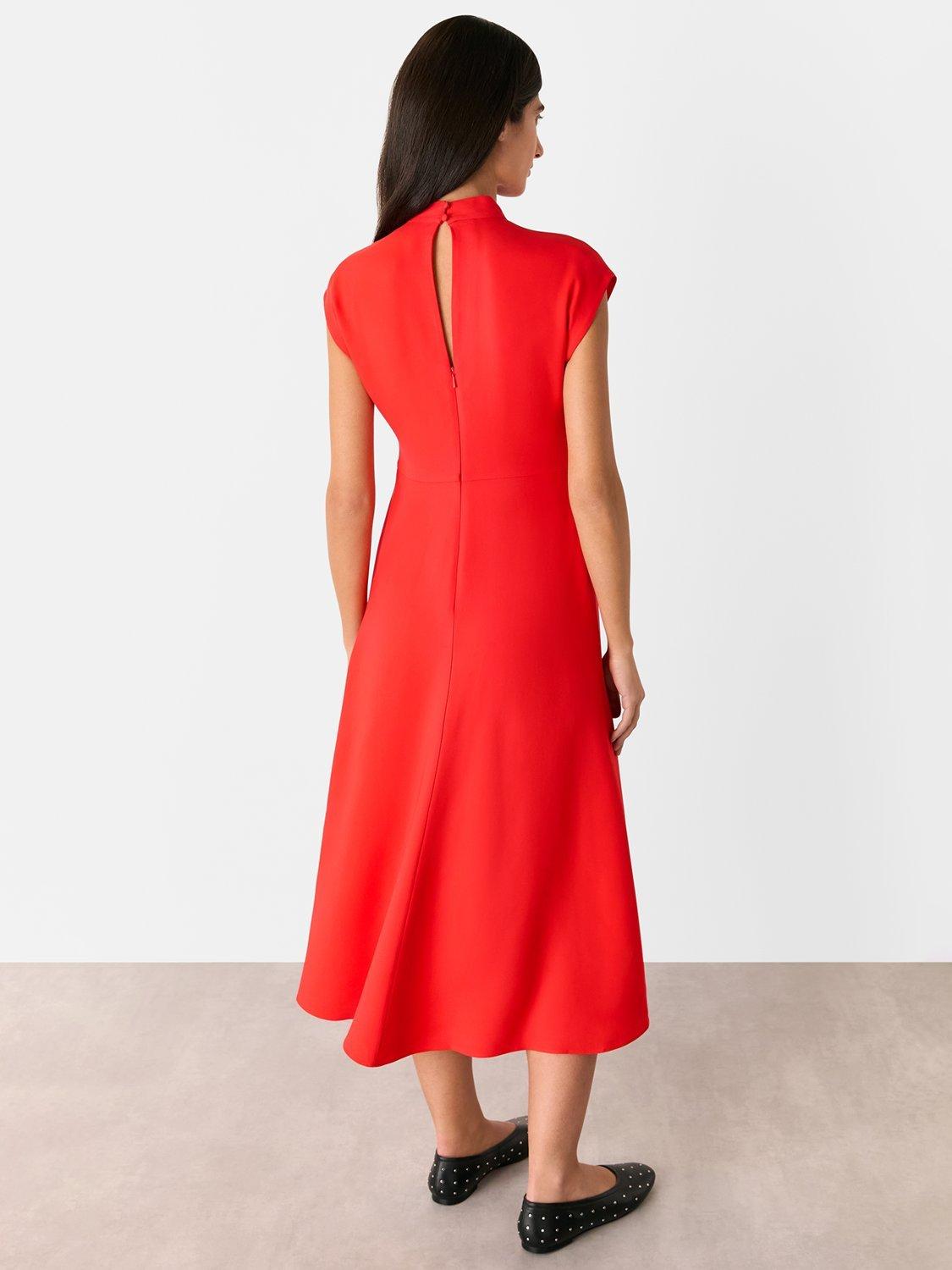Product image 2 of 5, which shows Whistles Twist Neck Crepe Midi Dress, Red, 8