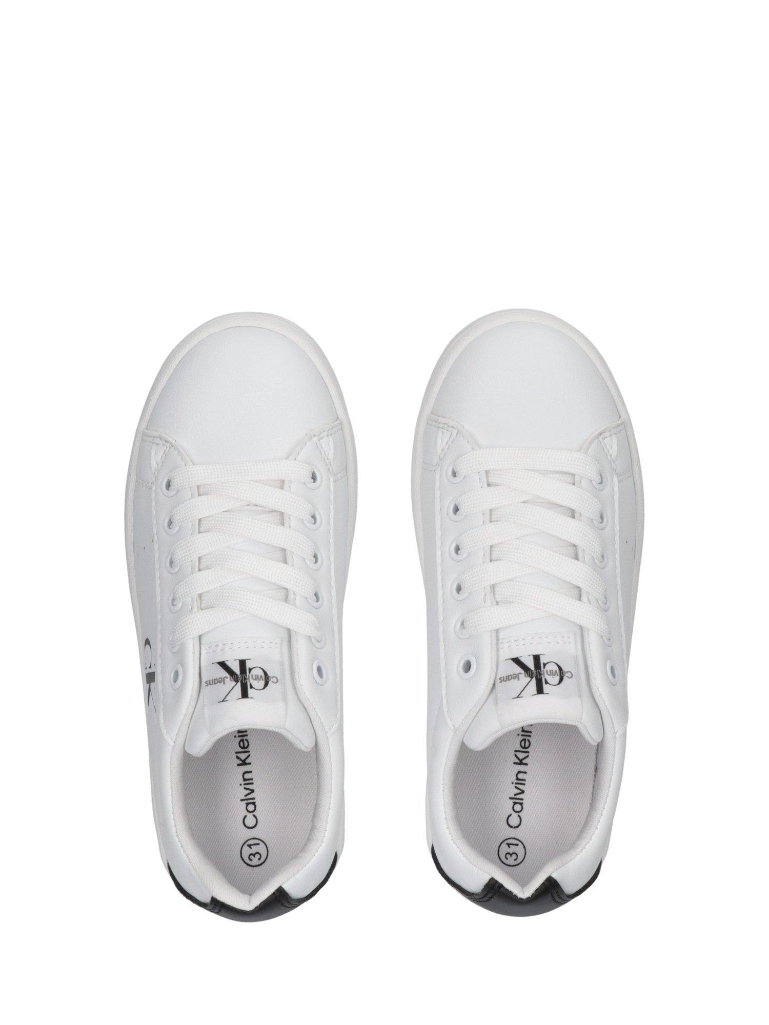 Product image 3 of 5, which shows Calvin Klein Kids' Lace Up Trainers, White/Black, EU30