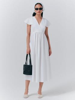 Ghost Eloise Cap Sleeve V Neck Empire Line Midi Dress, White