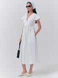 Ghost Eloise Cap Sleeve V Neck Empire Line Midi Dress, White