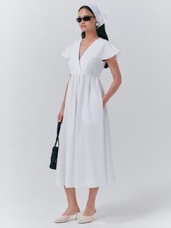Ghost Eloise Cap Sleeve V Neck Empire Line Midi Dress - view 2, White