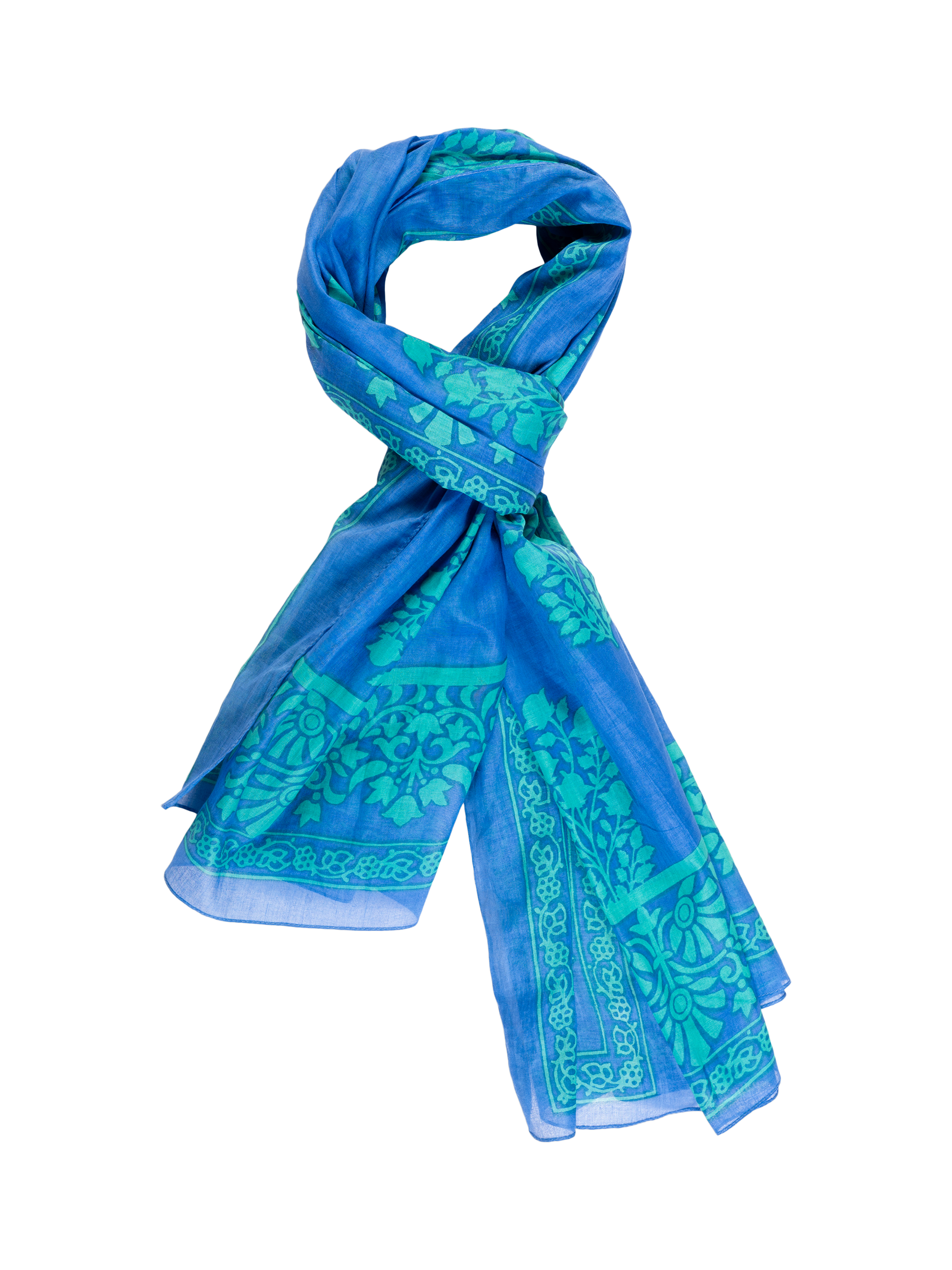 Product image 1 of 5, which shows chesca Filigree Leaf Print Scarf, Blue/Green