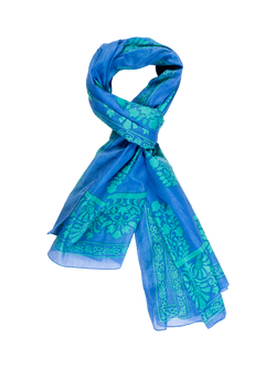 chesca Filigree Leaf Print Scarf, Blue/Green, Blue/Green