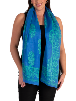 chesca Filigree Leaf Print Scarf, Blue/Green - view 2, Blue/Green