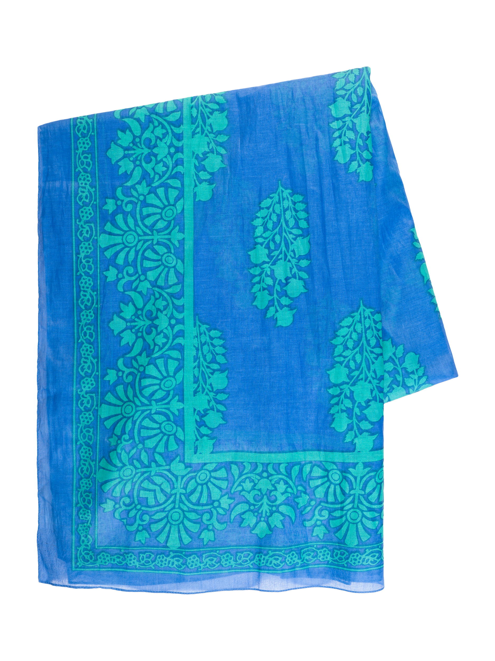 Product image 5 of 5, which shows chesca Filigree Leaf Print Scarf, Blue/Green