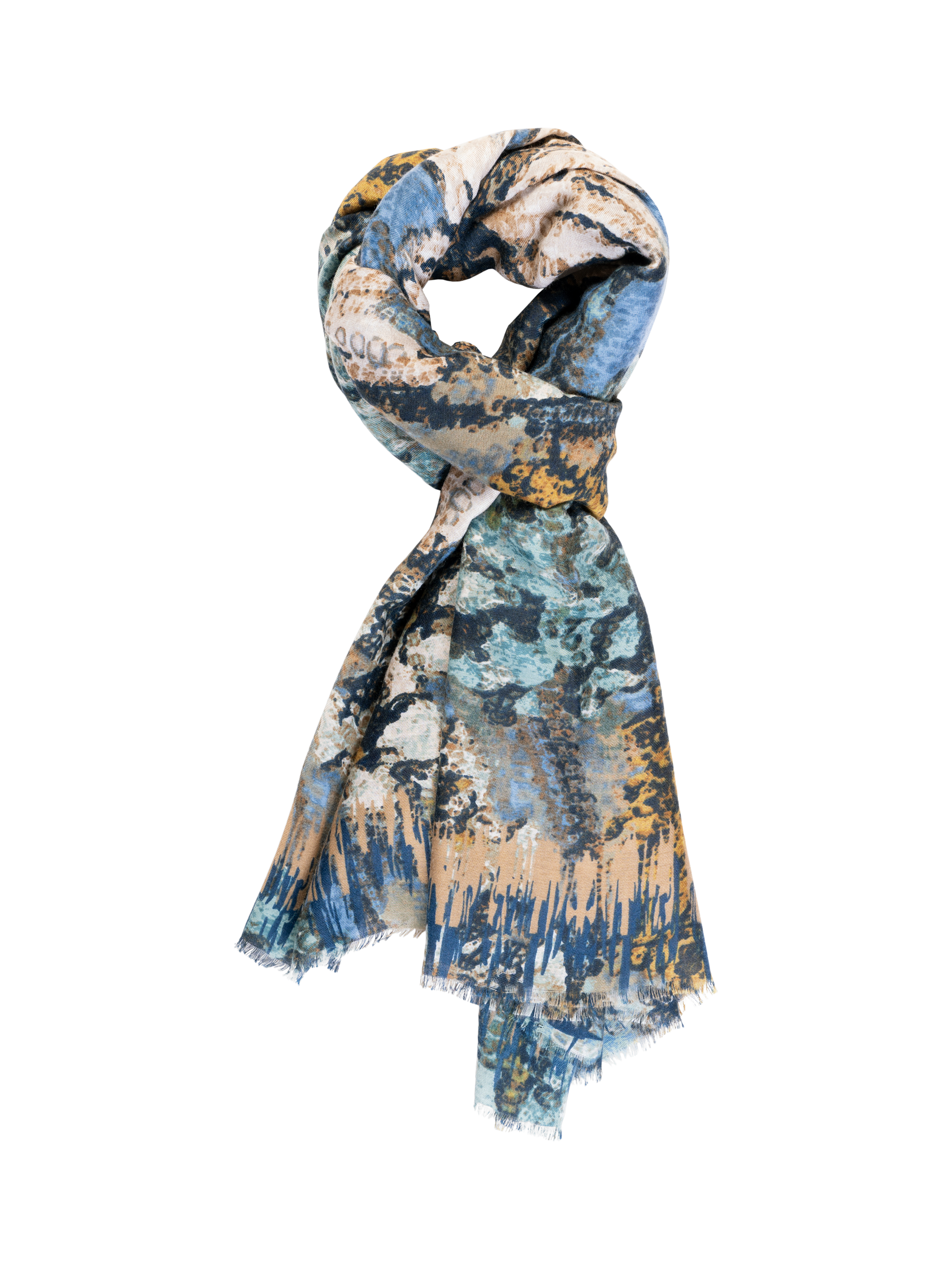 Product image 1 of 5, which shows chesca Painterly Floral Scarf, Blue/Multi