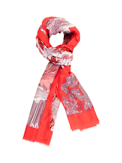 chesca Japanese Floral Garden Scarf, Red, Red