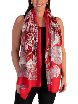 chesca Japanese Floral Garden Scarf, Red - view 2, Red