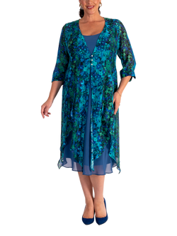 chesca Floral Pixie Coat, Cobalt/Emerald