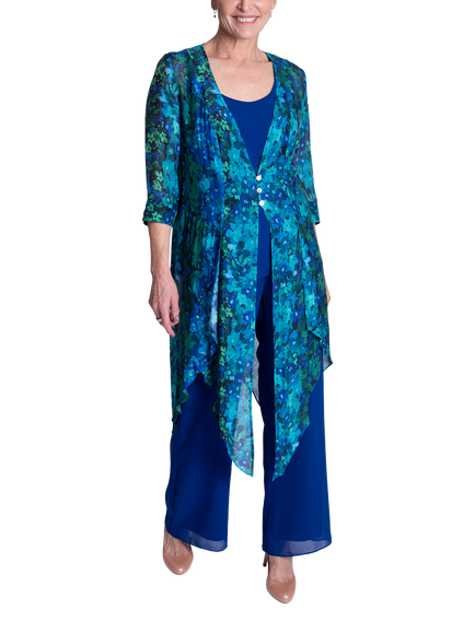 chesca Floral Pixie Coat, Cobalt/Emerald