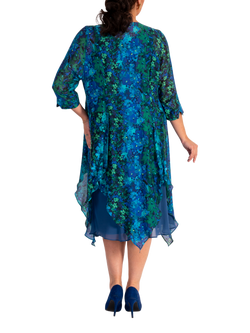 chesca Floral Pixie Coat - view 2, Cobalt/Emerald