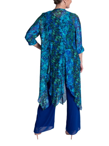 chesca Floral Pixie Coat - view 2, Cobalt/Emerald