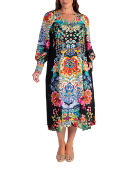 chesca Eden Boho Floral Shirt Dress, Black/Multi, Black/Multi