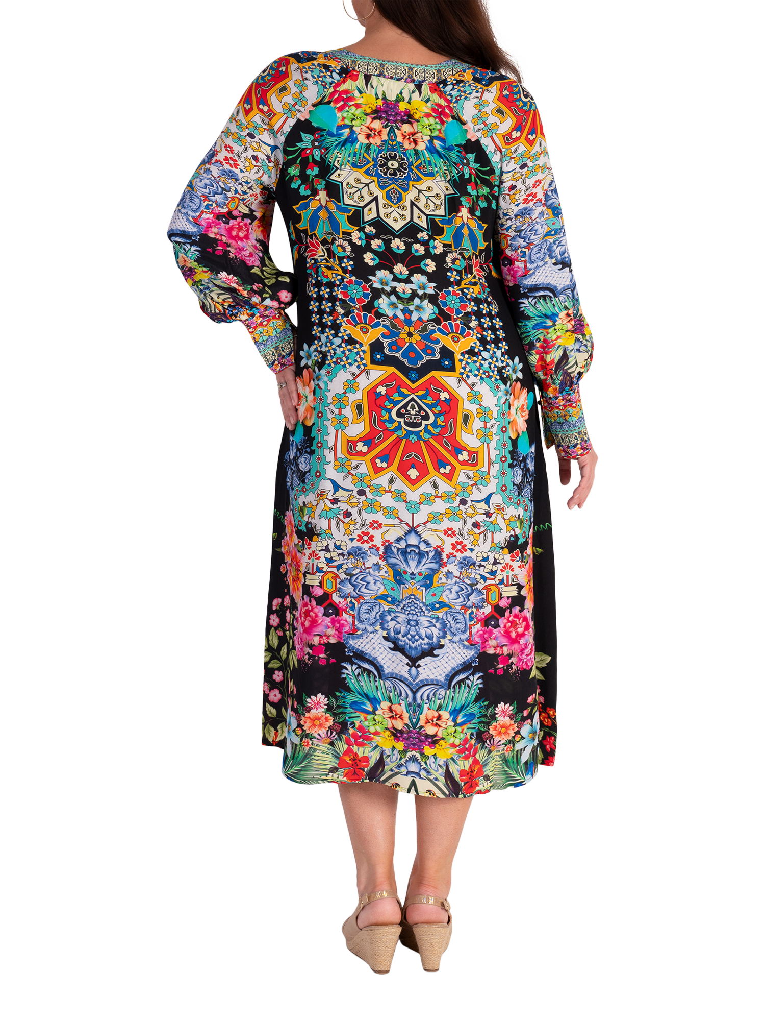 Product image 2 of 7, which shows chesca Eden Boho Floral Shirt Dress, Black/Multi, 12-14