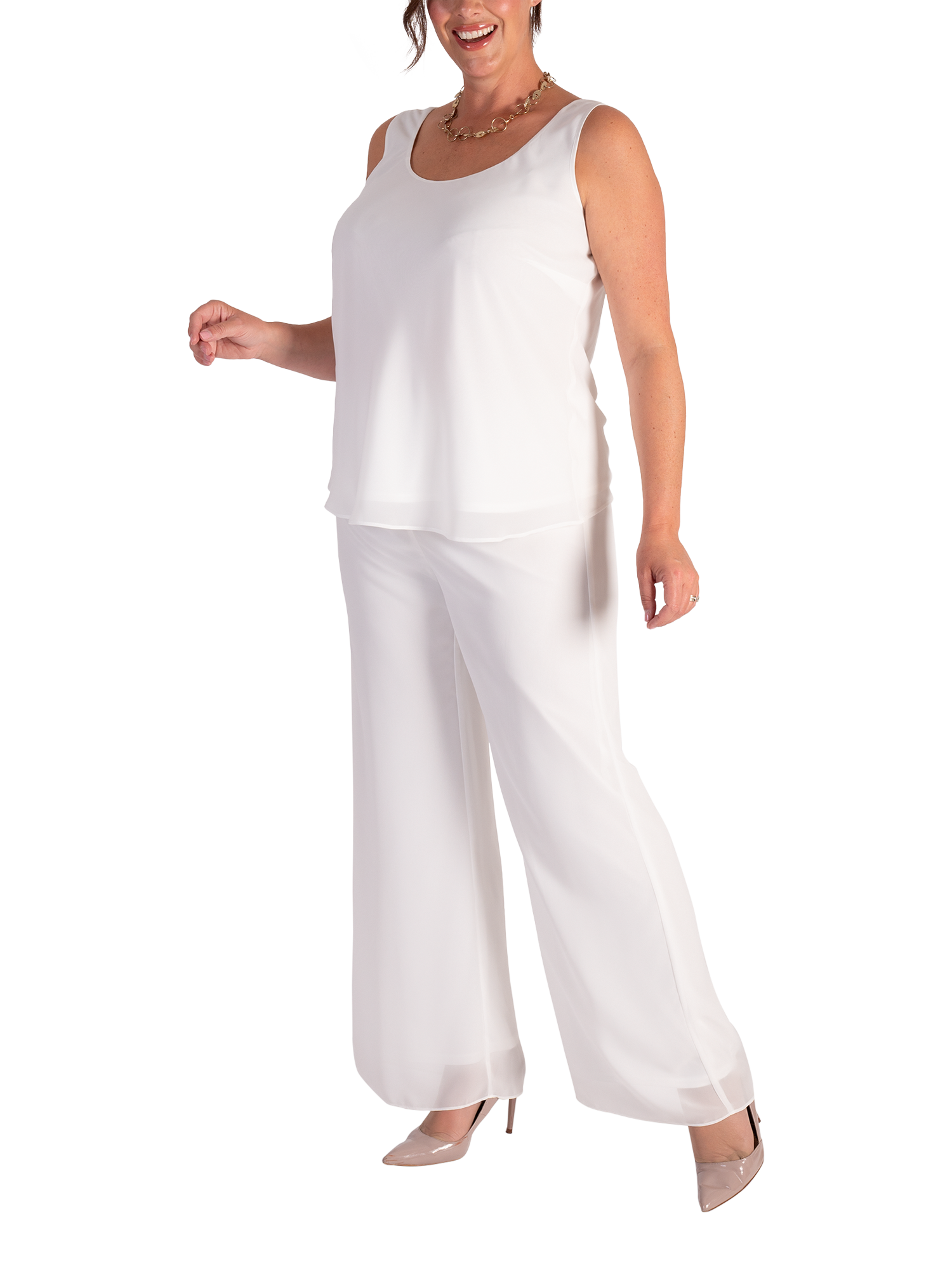Product image 3 of 8, which shows chesca Jersey Lined Chiffon Trousers, Ivory, 14